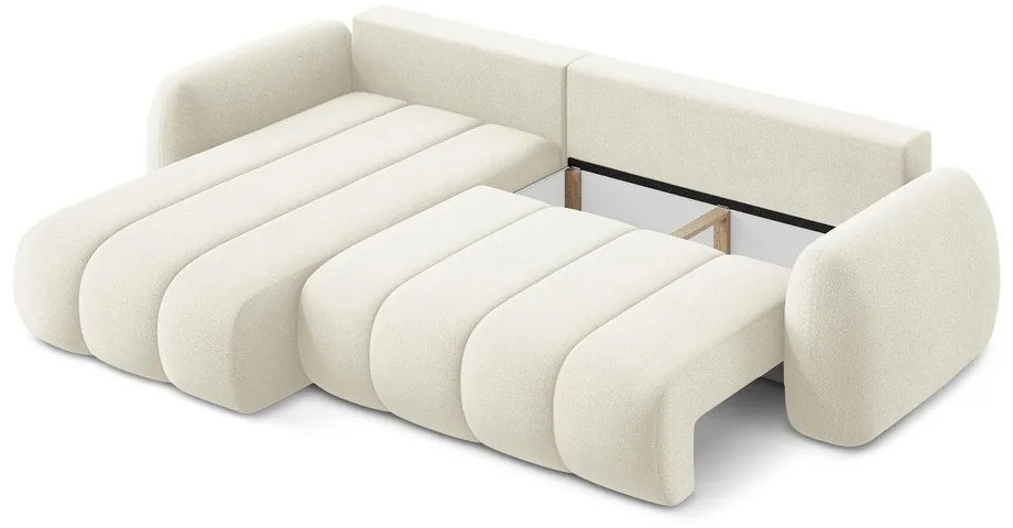 Béžová rozkladacia/s úložným priestorom rohová pohovka z textílie buklé (ľavý roh/s leňoškou) Pele – Makamii