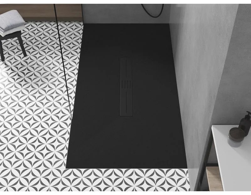 Mexen Toro, SMC obdĺžniková sprchová vanička 200 x 80 cm, čierna, čierna krytka, 43708020-B