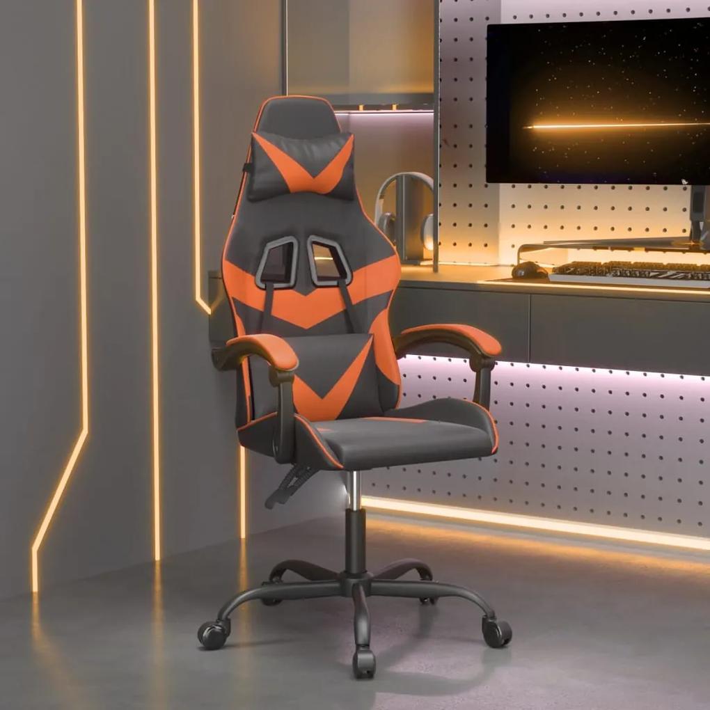 Otočná herná stolička čierna a oranžová umelá koža 349549
