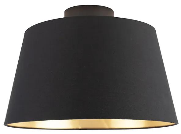 Stropné svietidlo s bavlneným tienidlom čierne so zlatým 32 cm - kombi čierne