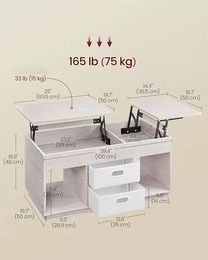 Konferenčný stolík Vasagle Uma s výsuvnou doskou 100 cm béžový