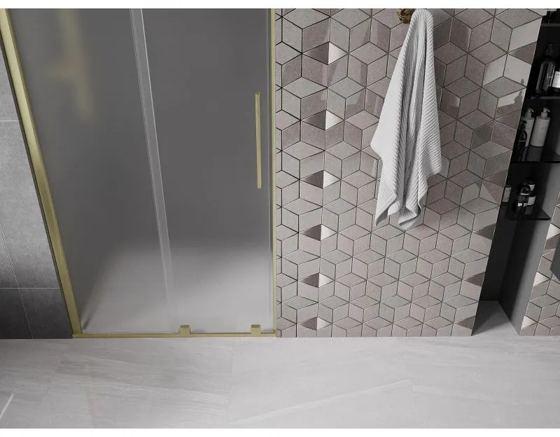 Mexen Velar, posuvné sprchové dvere do otvoru 90 cm, 8mm sklo námraza, zlatá matná, 871-090-000-31-55