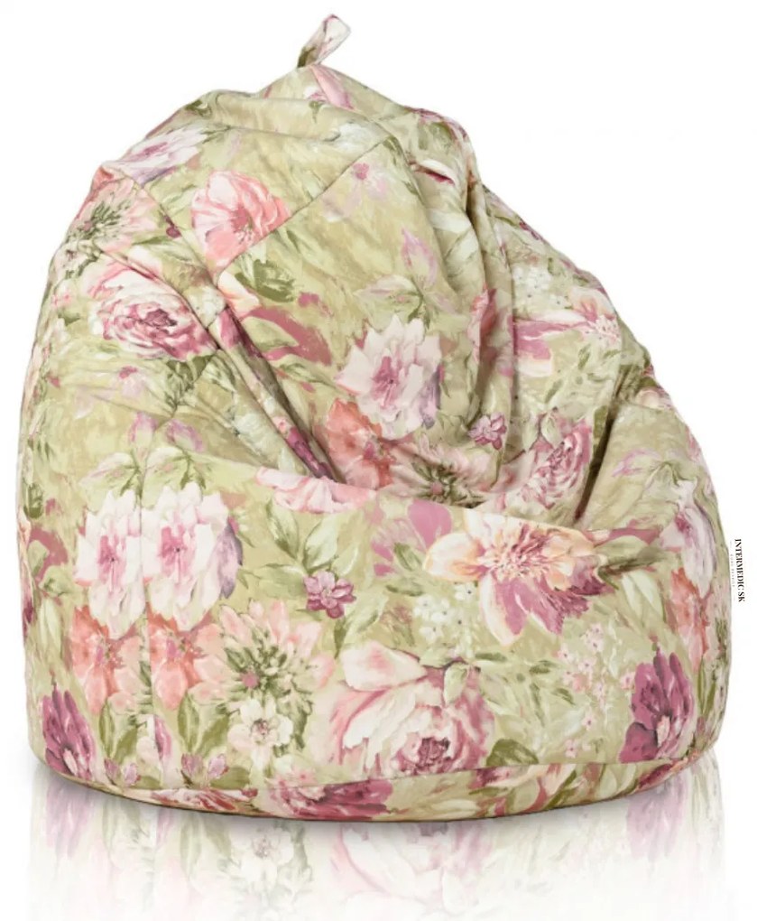 Sedací vak Pastelové kvety – ručne šitý vak v tvare hrušky s romantickým kvetinovým dizajnom Veľkosť: XL