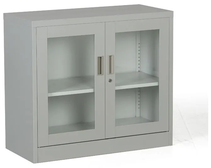 Kovová policová skriňa s presklenými dverami, demontovaná, 900 x 800 x 400 mm