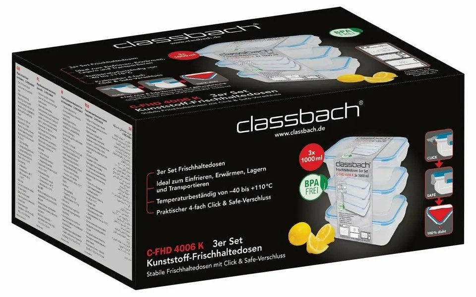 Classbach 3-dielna sada plastových dóz 3x1 l FHD 4006