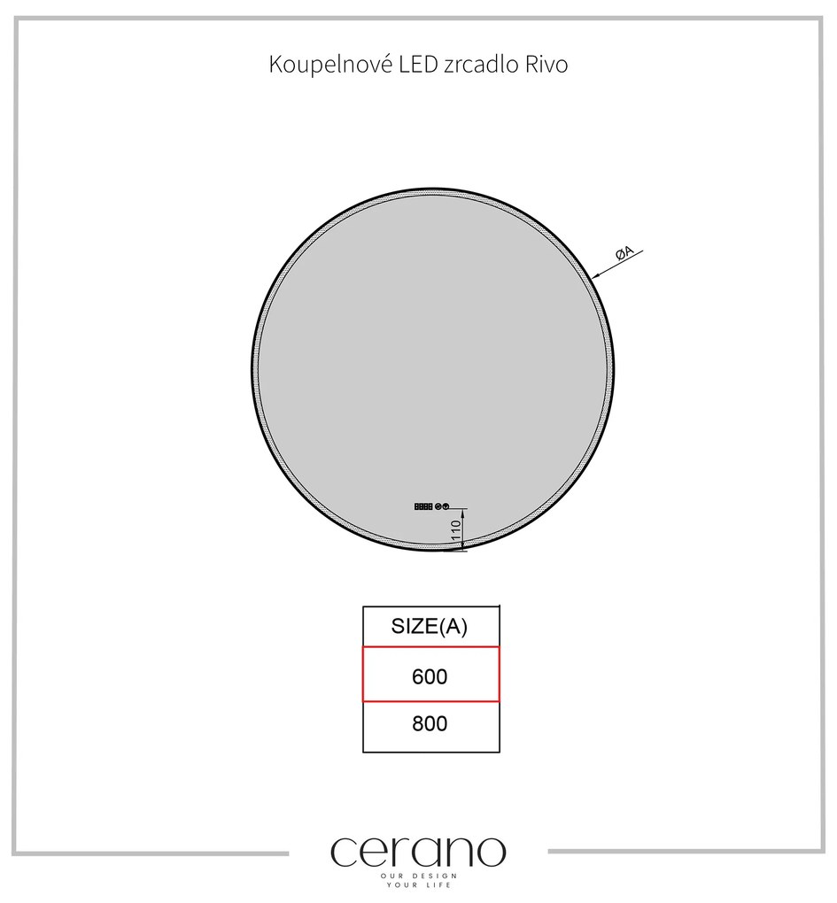 Cerano Rivo, LED kúpeľňové zrkadlo, kovový rám, Ø 60 cm, čierna matná, CER-CER-NT8232A60