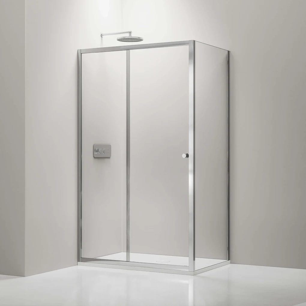 Cerano Varone, sprchovací kút s posuvnými dverami 120 (dvere) x 70 (stena) x 195 cm, 6mm číre sklo, chrómový profil, CER-CER-DY505-12070