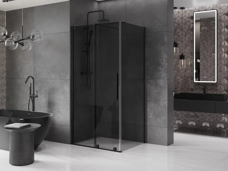 Mexen Velar, sprchový kút s posuvnými dverami 130 x 85 cm, 8mm šedé sklo, čierna matná, 871-130-085-41-70
