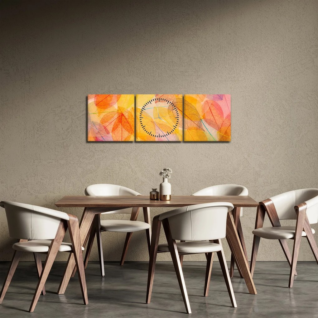 Obraz - Pozadie z jesenného lístia (s hodinami) (90x30 cm)