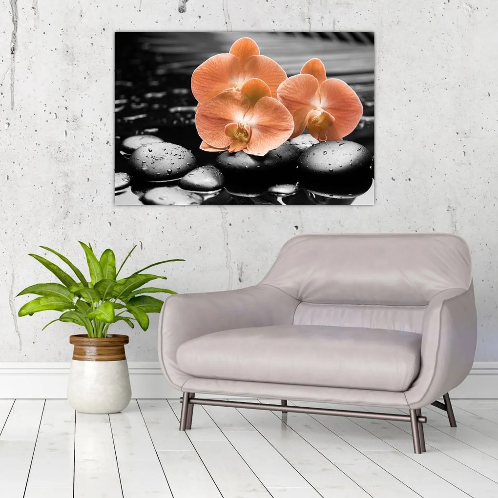 Obraz - Oranžové orchidey (90x60 cm)