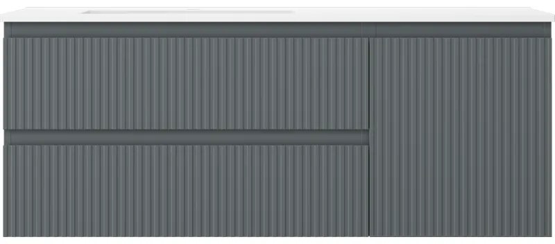 Mexen Rivel, kúpeľňová skrinka 120 cm s ľavým umývadlom Otis, 2S, 1D, drážkovaná, grafitová/biela matná, 91A23-12047-3-BBFFF66-W18L01