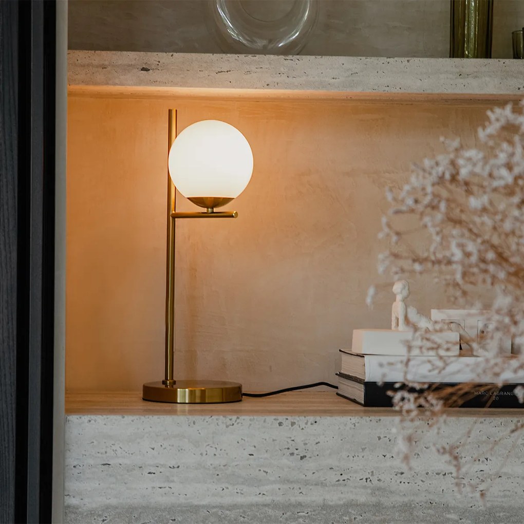 Art Deco stolná lampa zlatá a opálové sklo - Flore