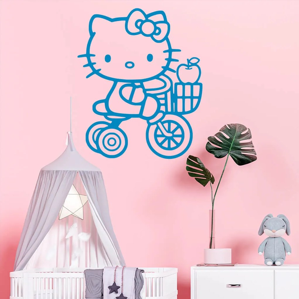 Veselá Stena Samolepka Mačička Hello Kitty Farba: modrá, Veľkosť: 40 x 33 cm