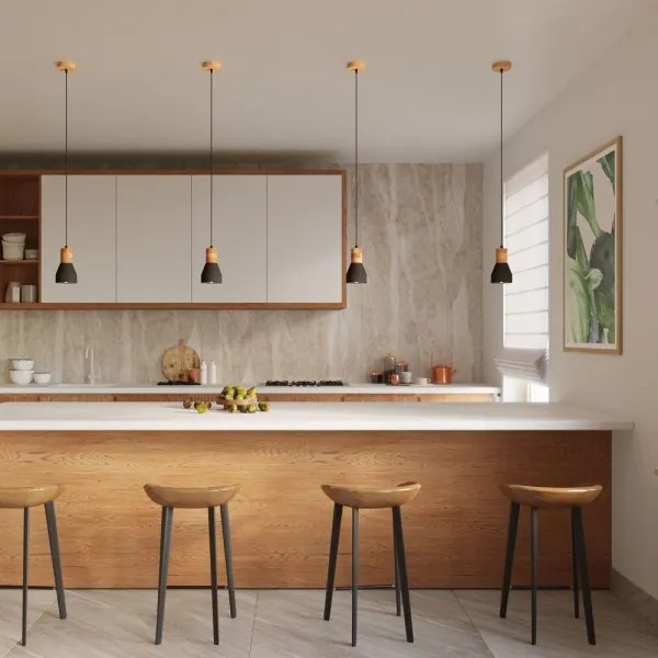 Sollux SL.0963 - Luster na lanku QUBIC 1xE27/60W/230V betón/drevo čierna