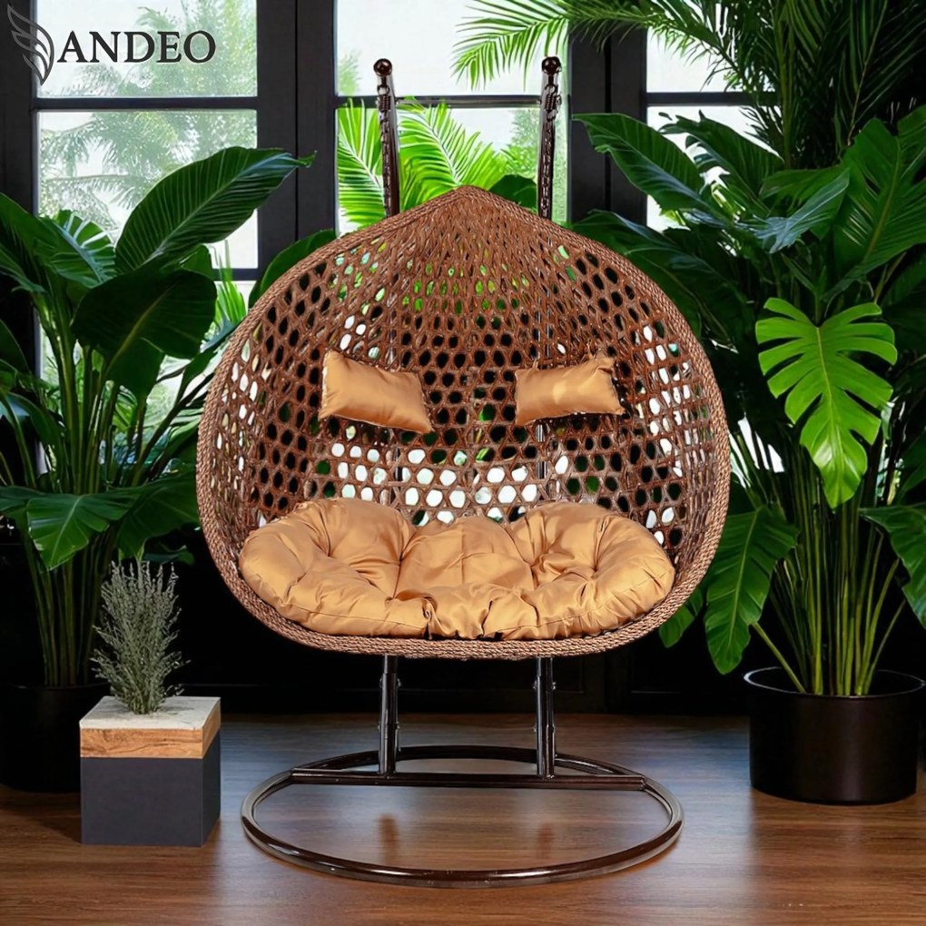 Závesné hojdacie dvojkreslo MADEIRA EXTRA nosnosť 250kg - hnedé