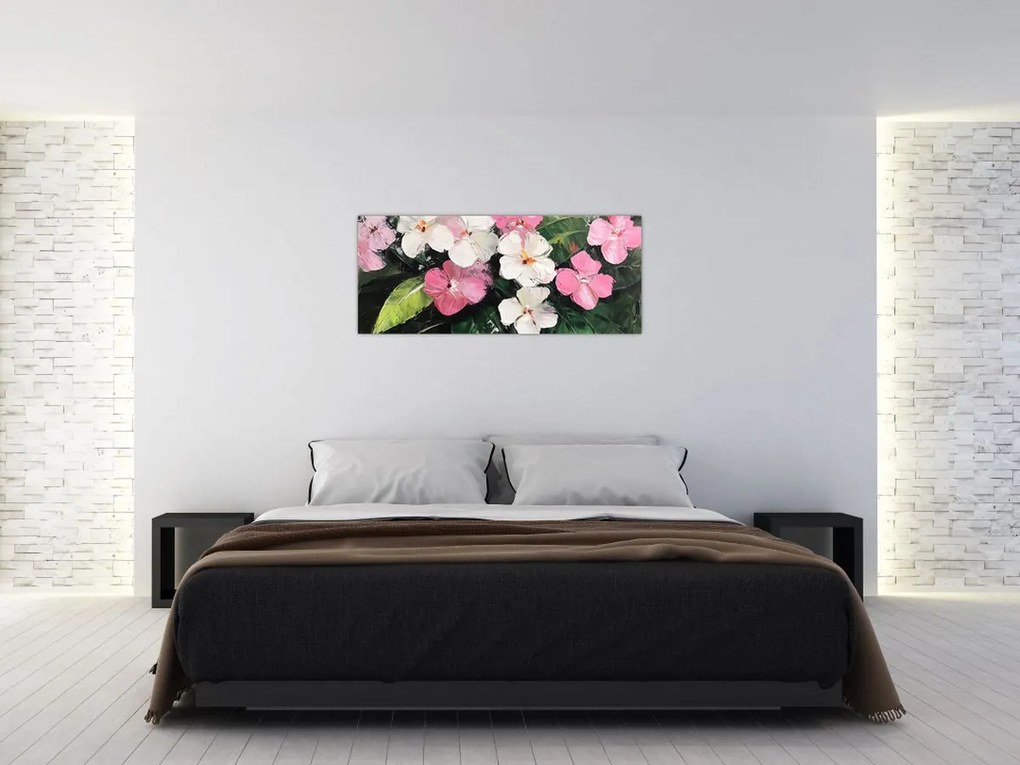 Obraz - Ružové a biele kvety (120x50 cm)