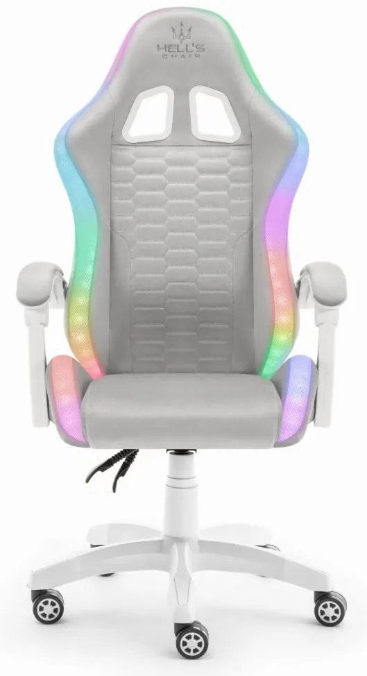 Herné kreslo HC-1000 Gray-White LED RGB látkové