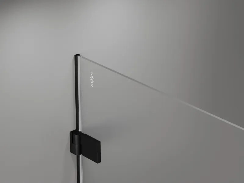 Mexen Lunar-B, výklopný sprchový kút ľavý 80 x 80 cm, 8mm číre sklo, čierny profil, 832-080-080-70-00-L