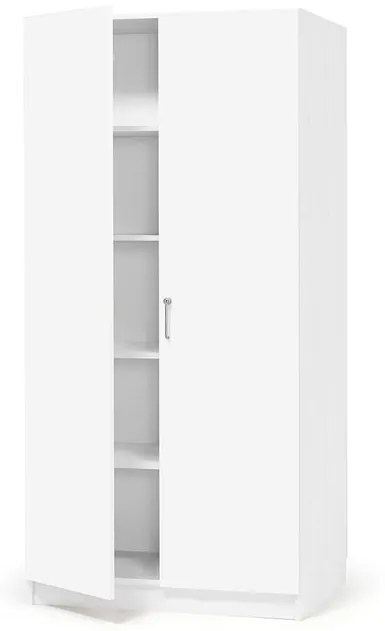 Drevená úložná skriňa THEO s veľkými plnými dverami, 1000x470x2100 mm, biela
