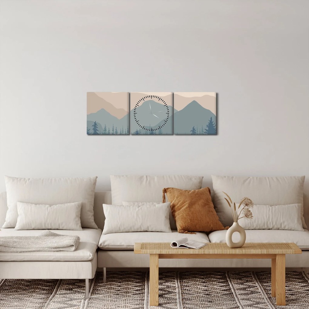 Obraz - Tyrkysové hory N⁰1 (s hodinami) (90x30 cm)