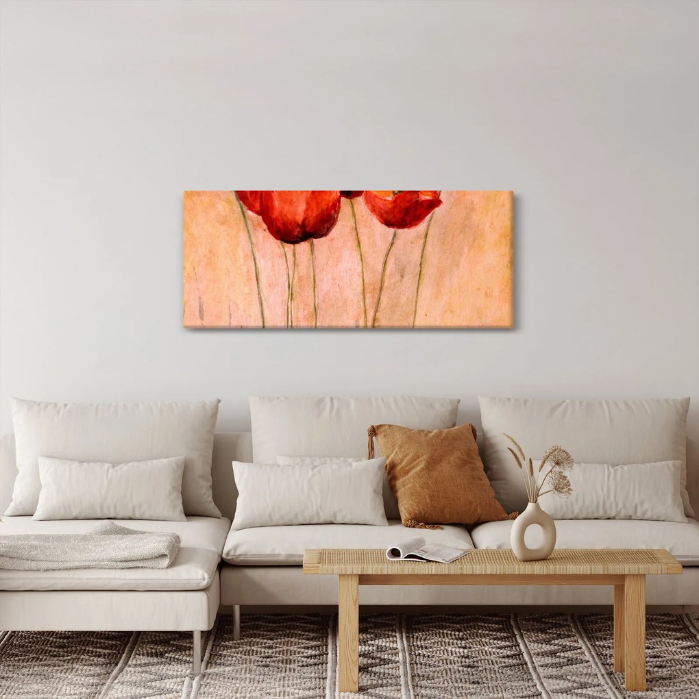 Obraz - Červené tulipány (120x50 cm)