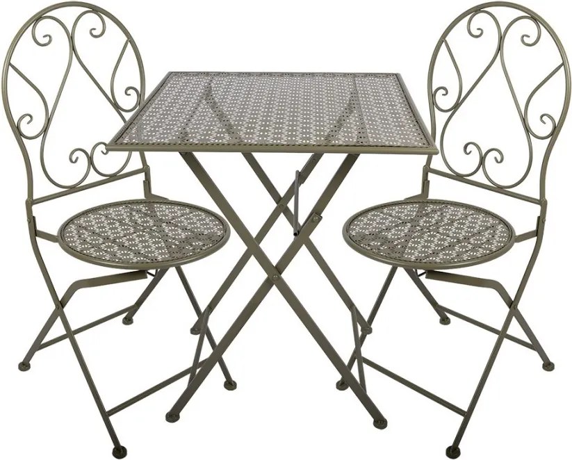 Zelený skladací záhradný kovový Bistro set stôl a 2 stoličky - 60*60*70cm / 50*40*93 cm