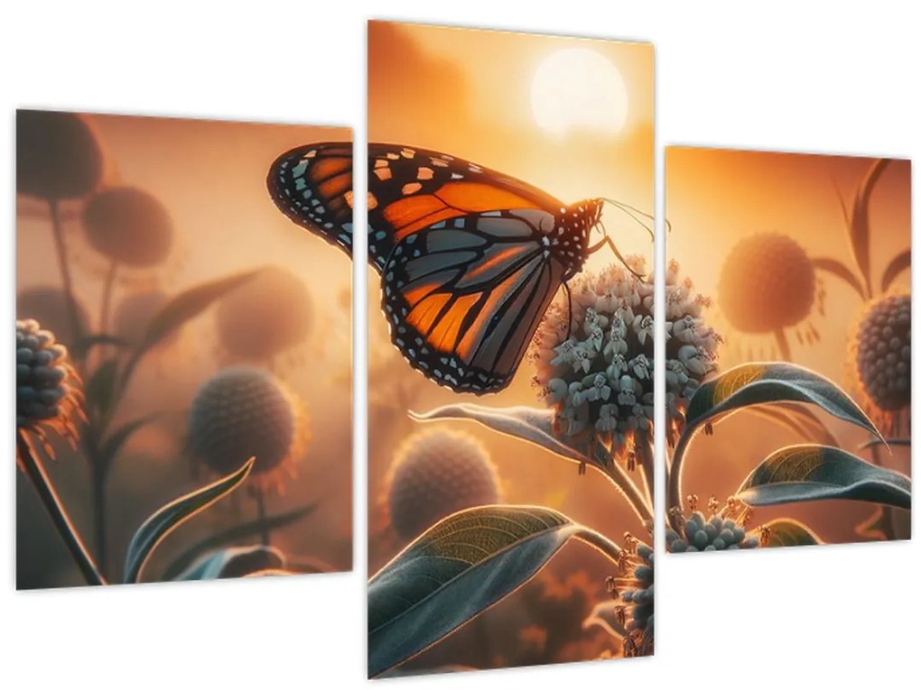 Obraz – Motýľ v zapadajúcom slnku (90x60 cm)