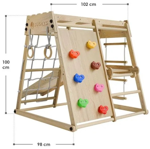 Detské vnútorné drevené ihrisko so šmykľavkou, lezeckou sten