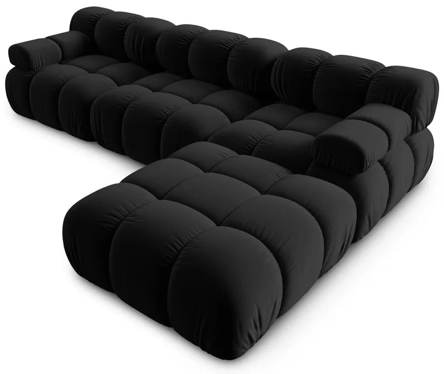 Čierna zamatová rohová pohovka Bellis – Micadoni Home