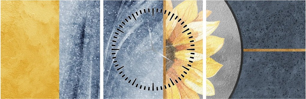 Obraz - Tvary a kvet (s hodinami) (90x30 cm)