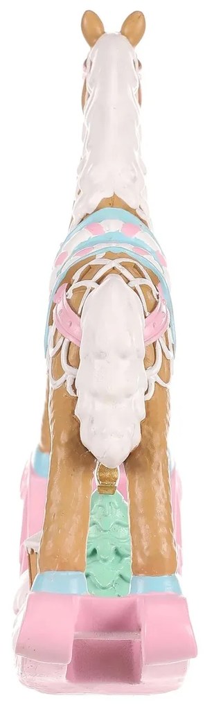 Vianočná dekorácia Hojdací koník, ružová, polyresin, 17 cm