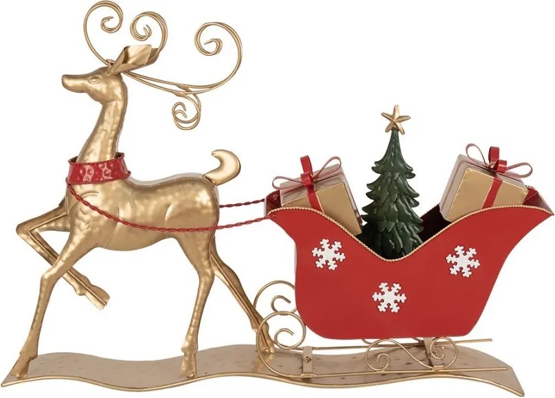 Zlatá kovová vianočná dekorácia sánky s darčekmi - 70*12*49 cm