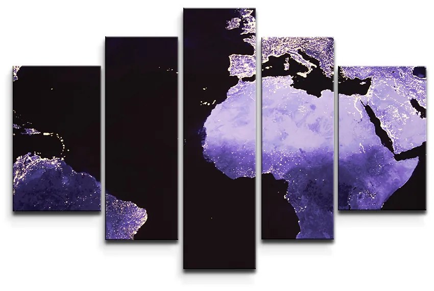 Sablio Obraz - 5-dílný Světelná Mapa sveta - 125x90 cm