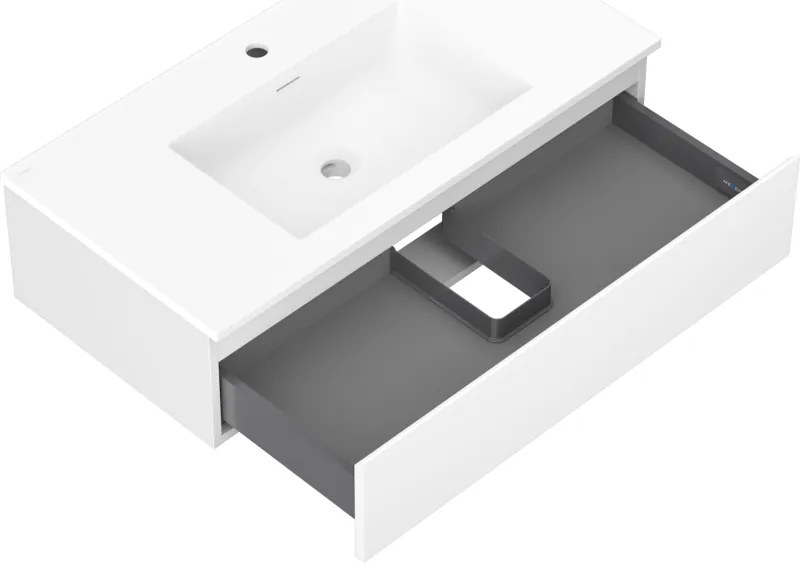 Mexen Orio, kúpeľňová skrinka 90 cm s umývadlom Otis, 1 zásuvka, biela matná, 91A10-09023-1-BF01-W18M01