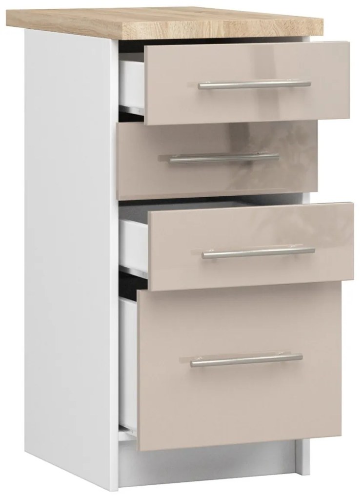 Kuchynská skrinka Olivie S 40 cm 4S biela/cappuccino lesk