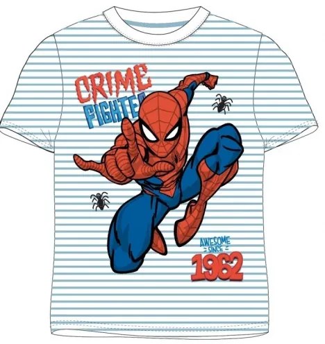 E plus M - Chlapčenské bavlnené tričko s krátkym rukávom Spiderman - pruhy - sv. modré 134