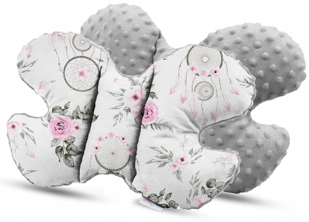 Obojstranné hniezdočko (kokon) pre bábätko - BABYMAM PREMIUM set 7v1 - Lapač snov so sivou Minky