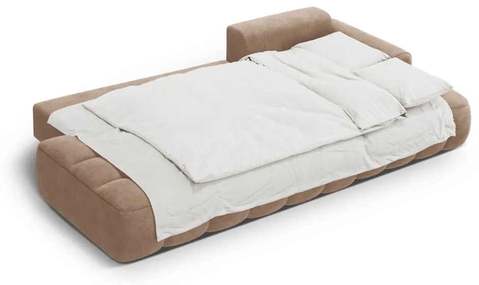 Svetlohnedá zamatová rozkladacia/s úložným priestorom rohová pohovka (pravý roh/s leňoškou) Linz – Cosmopolitan Design