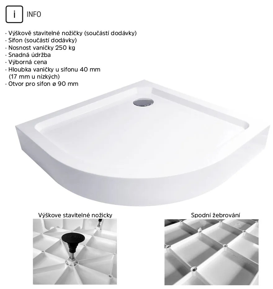 Mereo Mereo, Sprchový set z Kory Lite, štvrťkruh, 90 cm, chróm ALU, sklo Grape a vysoké SMC vaničky, MER-CK35131ZH