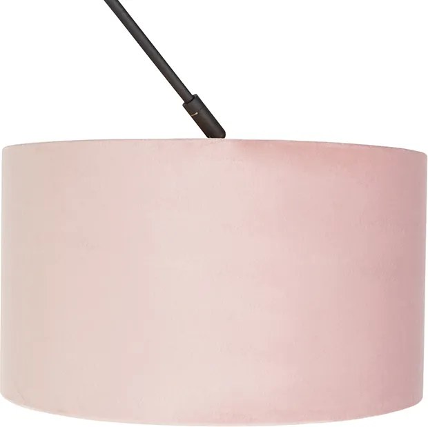 Závesné svietidlo čierne s plyšovým tienidlom staroružové so zlatom 35 cm - Blitz