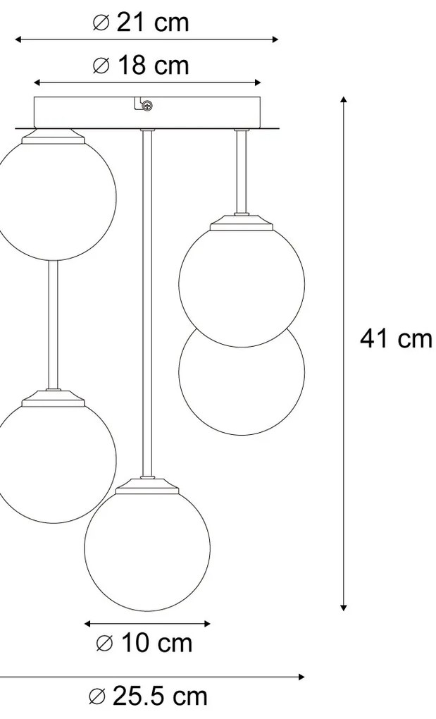 Moderné stropné svietidlo čierne s jantárovým a dymovým sklom 5 svetiel - Atény