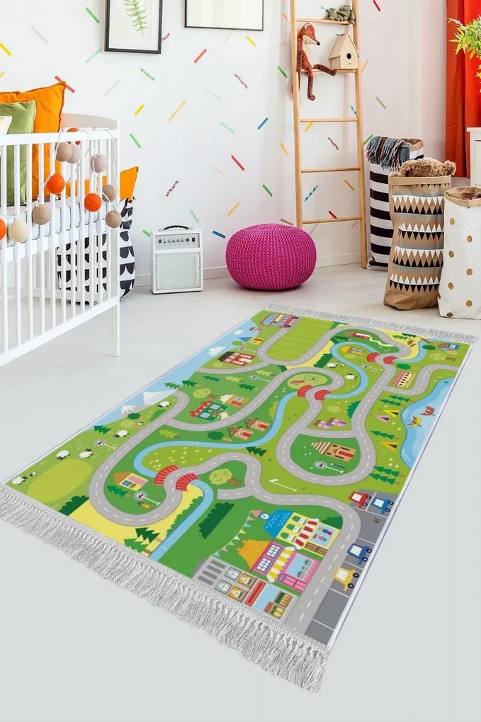 Detský koberec Mesto 120x180 cm zelený