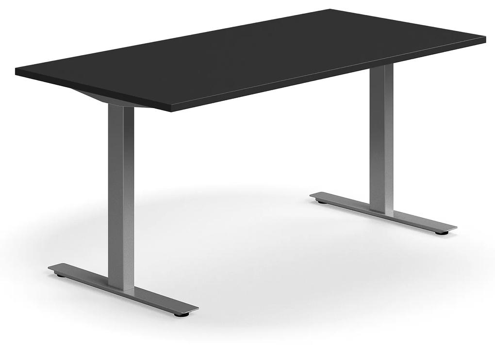 Kancelársky stôl QBUS, rovný, 1600x800 mm, T-rám, strieborný rám, čierna