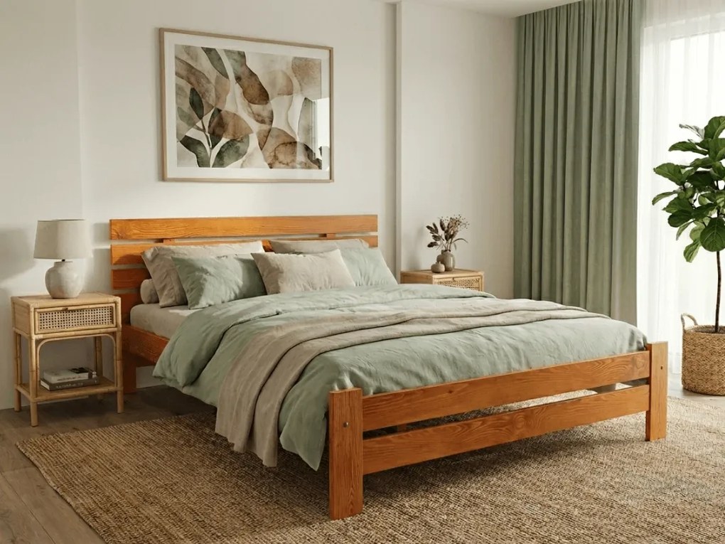 Posteľ PARIS zvýšená 140x200 cm, jelša Rošt: S latkovým roštom, Matrac: Matrac DELUXE 10 cm