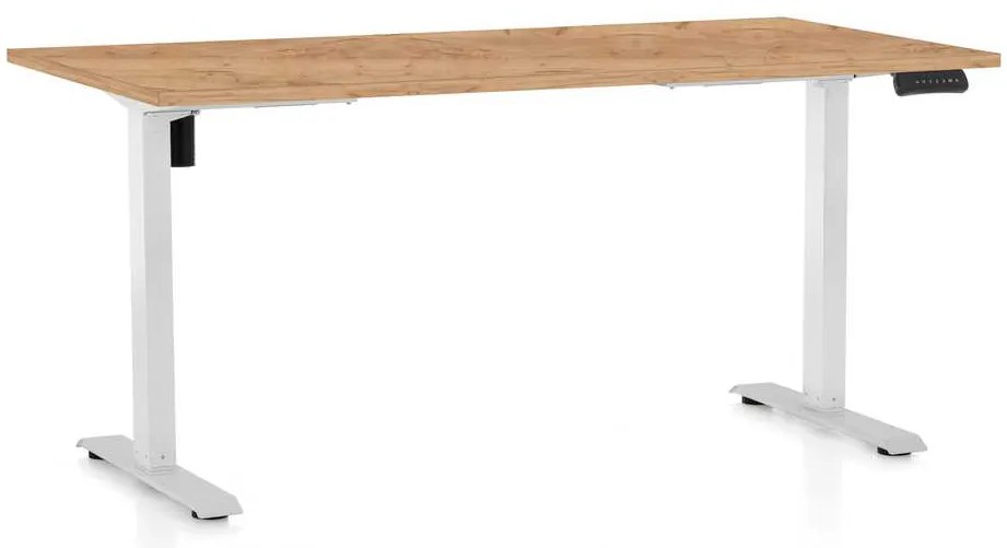 Výškovo nastaviteľný stôl OfficeTech B, 160 x 80 cm, biela podnož, dub kraft