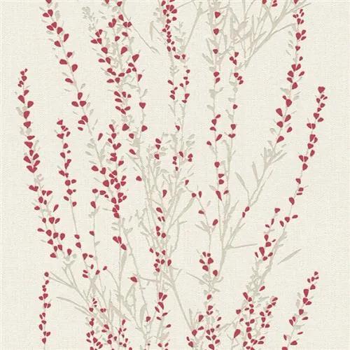 Vliesové tapety na stenu Blooming 37267-4, rozmer 10,05 m x 0,53 m, vetvičky strieborné s červenými kvietkami, A.S. CRÉATION