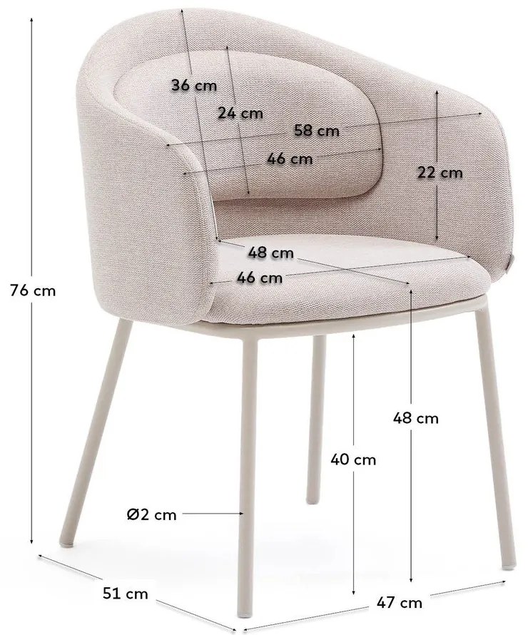 Béžové čalúnené jedálenské kreslo s podrúčkami Minda – Kave Home