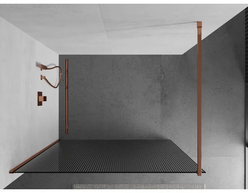 Mexen Kioto, sprchová zástena 80x200 cm, 8mm sklo s rebrovým vzorom, profil ružové zlato, 800-080-101-60-09
