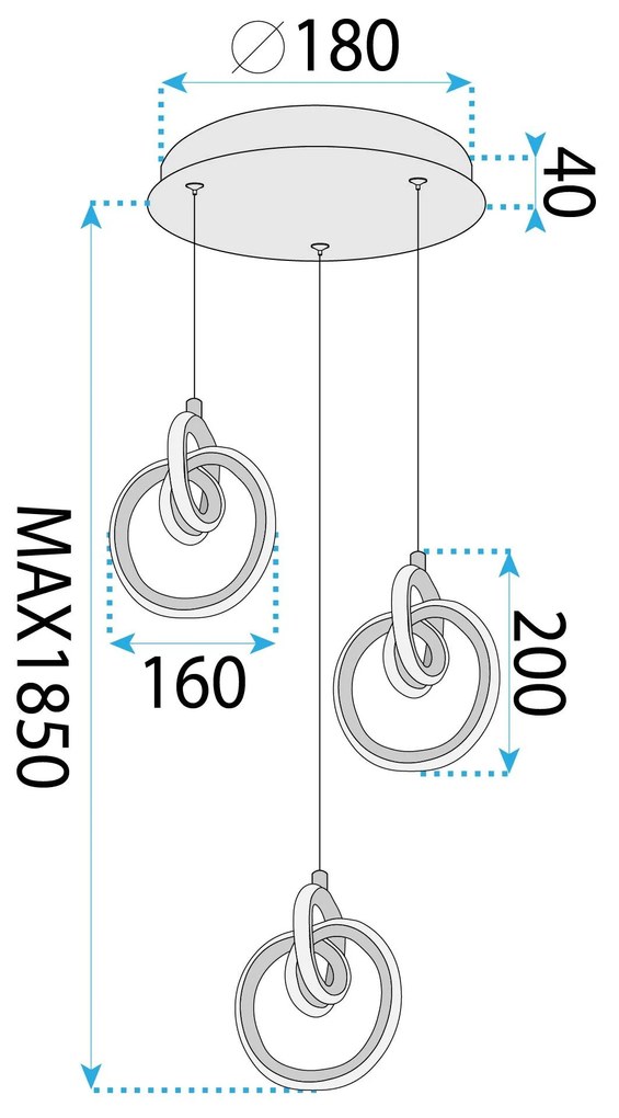 Toolight Toolight, LED závesné osvetlenie 33W, 3000K, 3500lm, LHJ093-3CP, zlatá lesklá, OSW-50066