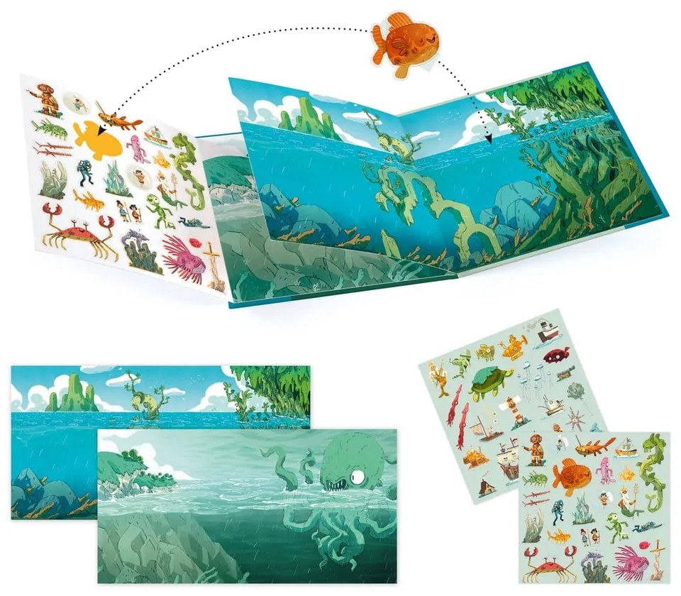 Set knihy s premiestniteľnými samolepkami Djeco Sea Sticker Story